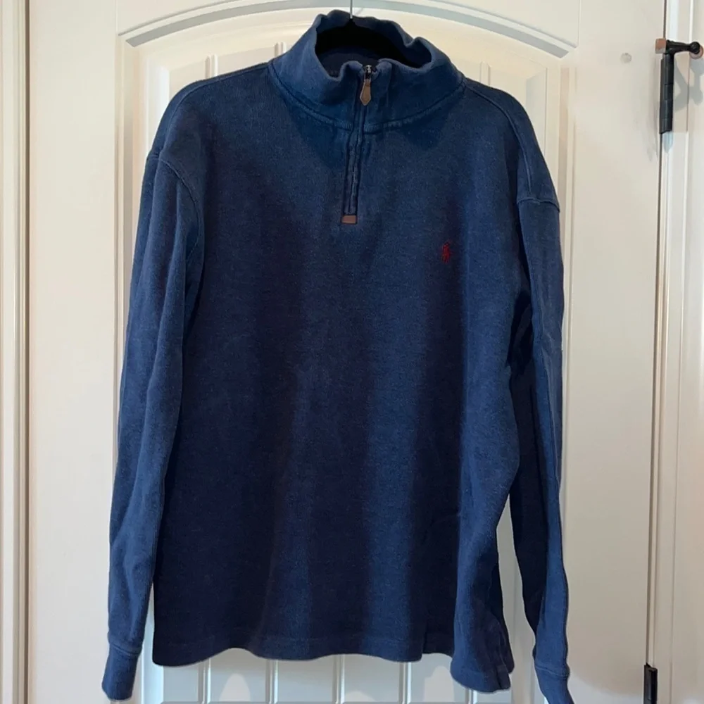 Polo Ralph Lauren navy 1/4 zip cotton sweater XL preppy red horse quarter zip